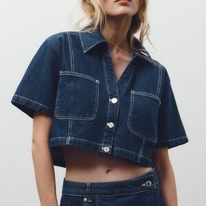 ZARA Oversized Cropped Denim Top
